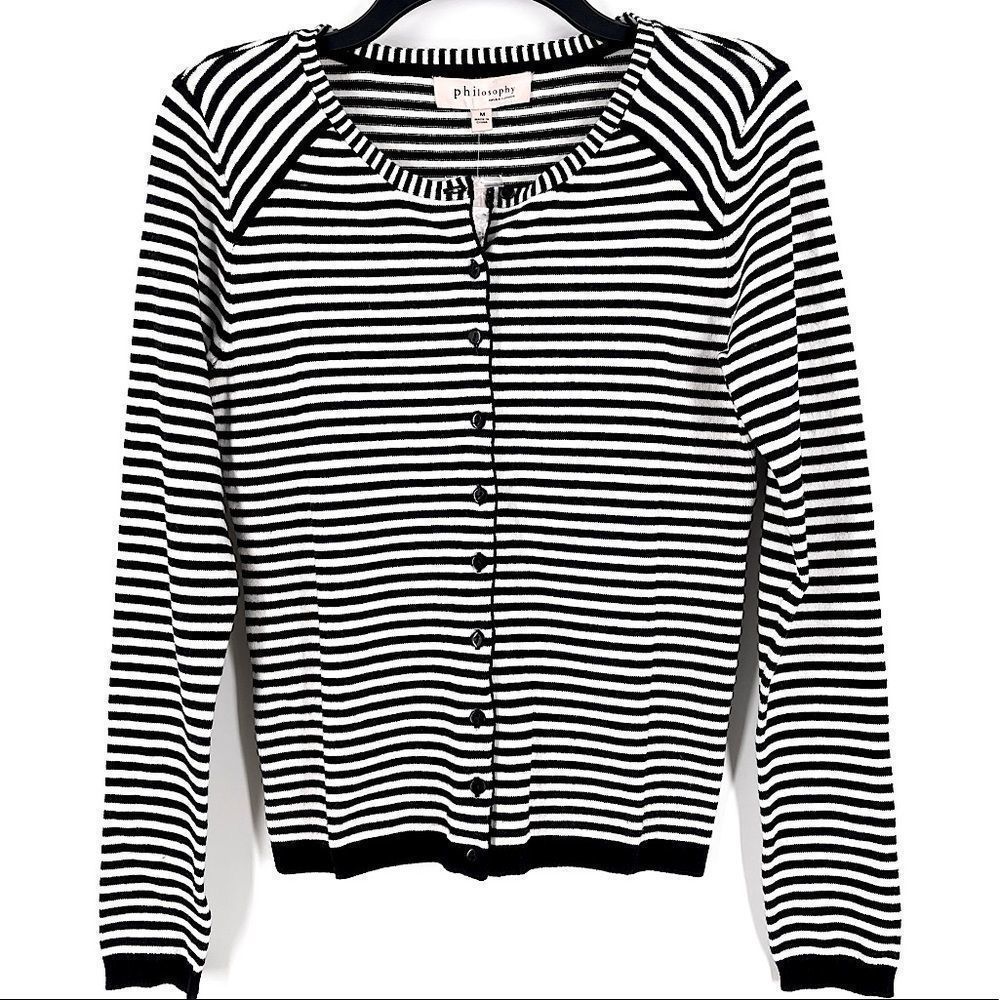 Philosophy Black and White Striped Button-Front Cardigan